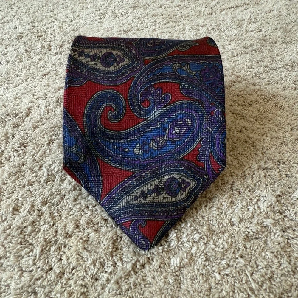 Mens Oversized Paisley Silk‎ Necktie Red Blue Purple Woven Pattern 3.5x60 Tie